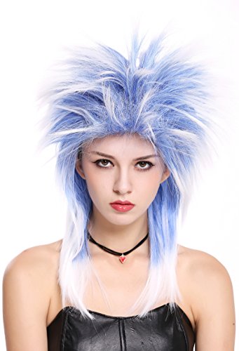 WIG ME UP- 90891-ZAC3TZA60 Peluca Mujeres Hombres Carnaval Halloween 80s Punk Wave Mullet Spiky Hair Mix Azul Blanco