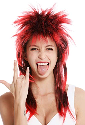 WIG ME UP- DH1069-PC103TPC13 Carnival Punk Rock Mane Peluca 80s Wild Hair Wave Bristly Long Black Red