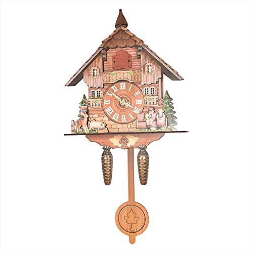 MAGIIN El reloj de pared de cuco de madera puede decir la hora, el reloj de cuco de estilo retro de la casa de la selva negra para la decoración de la sala de estar, la cocina y el estudio (B)