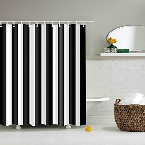 Boyouth Patrón de rayas verticales en blanco y negro Cortinas de ducha para decoración de baño Cortinas de baño de tela impermeable con 12 ganchos 182x188cm Multicolor