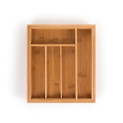 Organizador de cubiertos y cajones de cocina de bambú Blumtal con compartimentos ajustables de 5 a 7 compartimentos 29-45,5 x 33 x 5 cm