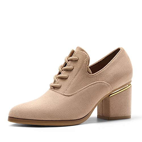 DREAM PAIRS Zapatos Oxford con cordones para mujer Zapatos de tacón ancho para mujer Caqui SDPU2228W-E Talla 38 (EUR)