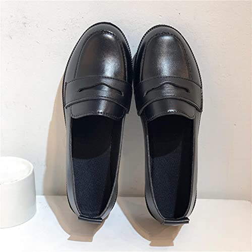 ZXCN Zapatos Oxford Vintage para Mujer Tacón Grueso Zapatos de Tacón Grueso Zapatos de Cuero con Punta Redonda Emparas