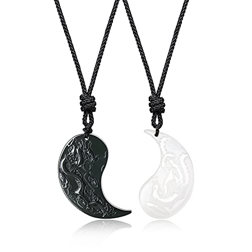 COAI Dragon Yin Yang y Phoenix Obsidian y White Jade Pendants Collar con colgante ajustable para parejas enamoradas