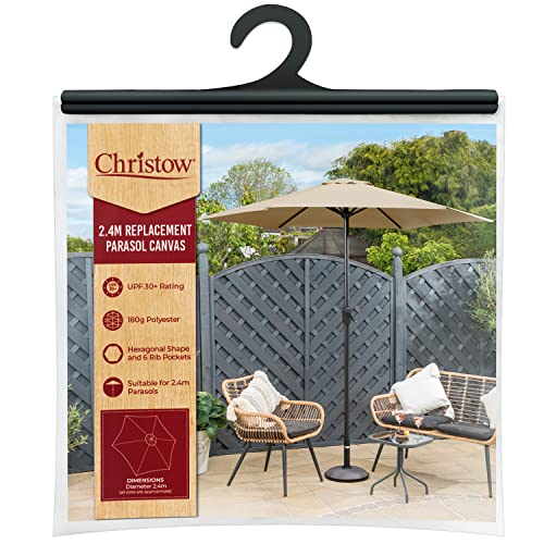 CHRISTOW Sombrilla de repuesto de 8 pies hexagonal 6 brazos UV 30+ protección de sombrilla de jardín (taupe)