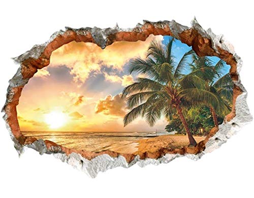 WandSticker4U® 3D Adhesivo de pared 90 x 60 cm Mar y palmeras isla caribeña