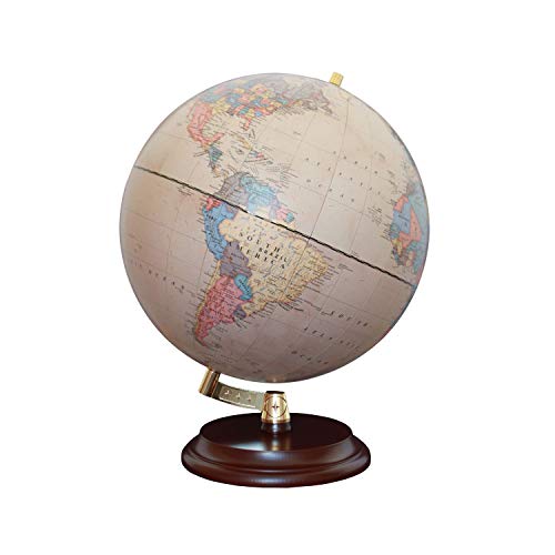 Magellan Vasa Globe con mapa político o enrollado a mano, independiente, sin meridiano, 32 cm de diámetro, globo con patas de madera marrón rojiza, escala 1:40,000,000, 32 cm