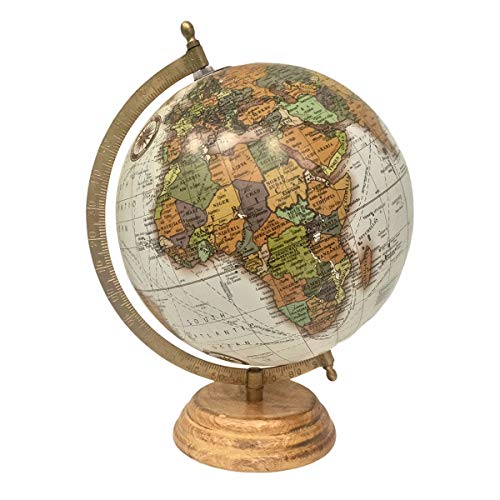 Globo terráqueo interactivo giratorio con mapa del mundo con base de bronce de 20 cm de diámetro, 28 cm de altura, bola de escritorio