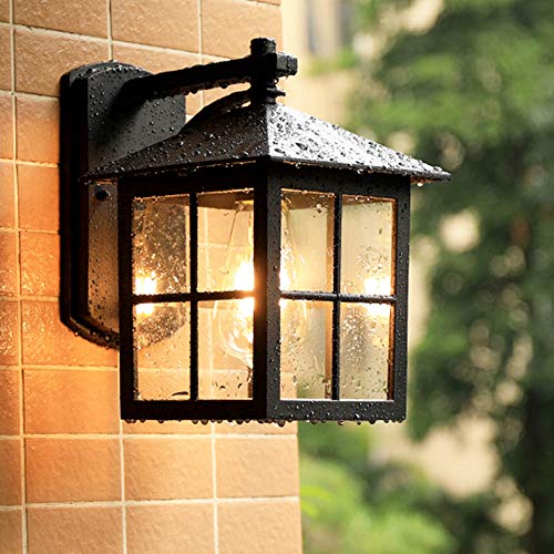 Mengjay Lámpara de pared Estilo rural rústico Linterna de pared Luz exterior antigua Forma clásica Iluminación de patio Apliques de pared al aire libre E27