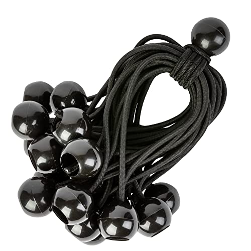 PRETEX Tensores elásticos de bolas - Juego de 25 x 23 cm gomas tensoras universales con bolas - lona resistente para piscina, camping y atado de banderas - negro