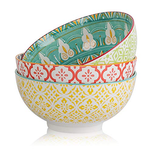 Ensaladera Ramen bowl 1,7 litros - Ensaladera de porcelana - 3 tazones de sopa grandes de 20 cm - apto para lavavajillas y microondas