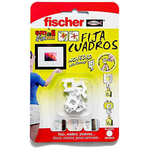 fischer - Fijar cuadros para colgar cuadros sin agujeros, Blanco 8 uds