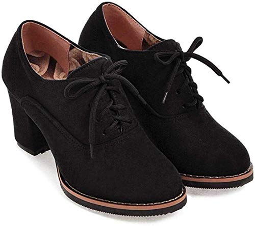 UMore, zapatos de negocios con cordones de gamuza Vintage de tacón alto para mujer de otoño, zapatos Oxford elegantes de punta redonda de Color sólido para oficina y carrera